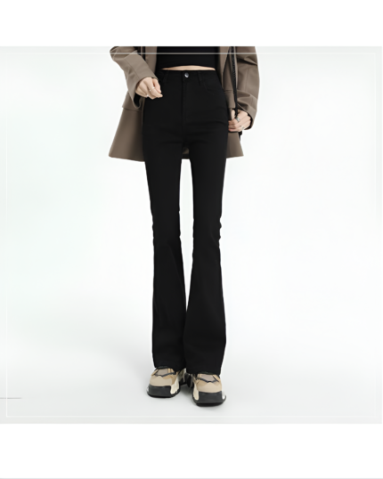 Women's Slim Fit High-Waisted Black Flared Pants